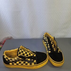 Vans Checkered Yellow and Black Sneakers Shoes Size 8.5 Great Condition